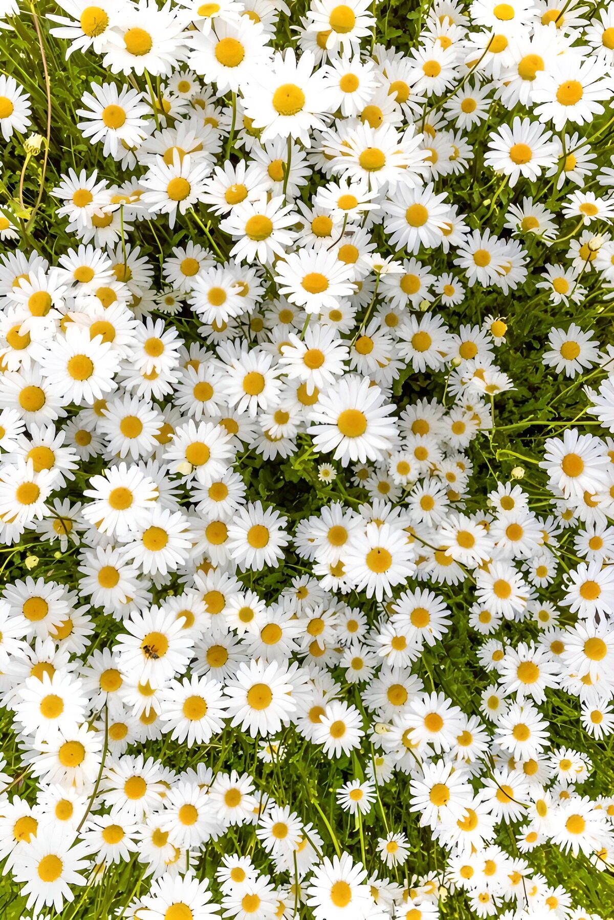 Gänseblümchen dicht an dicht in der Sonne