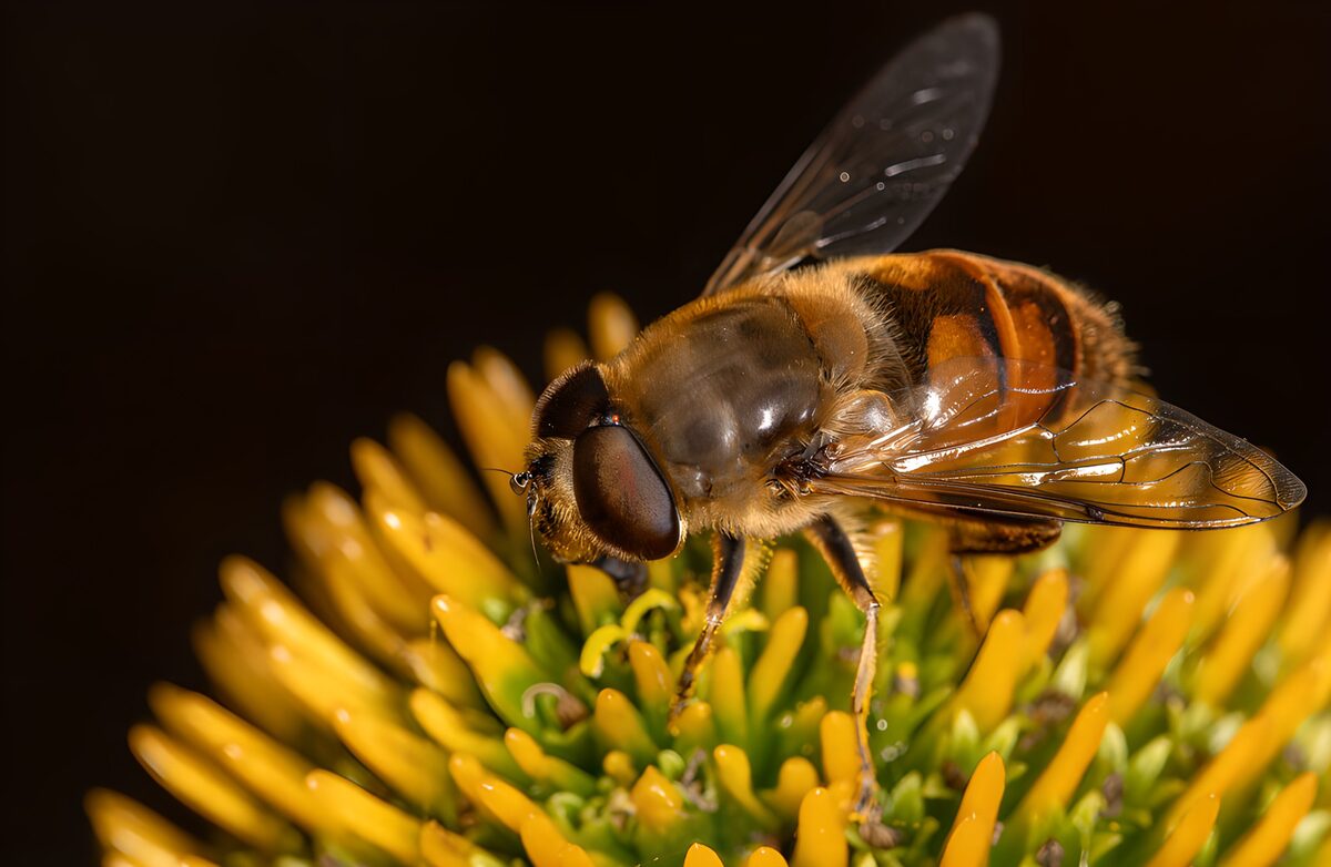 Schwebfliege auf leuchtend gelber Blüte